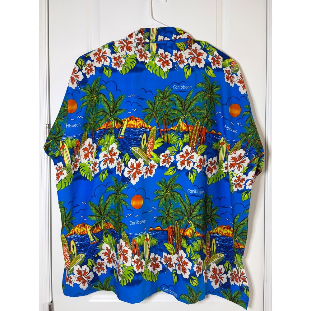 Rima Beachworld Caribbean Hawaiian Shirt Mens 3XL Blue Tropical Surfboard Aloha